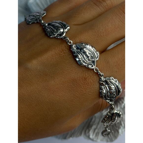 Vintage 925 Sterling Silver Danecraft Leaves Bracelet Length 7 - Picture 1 of 8